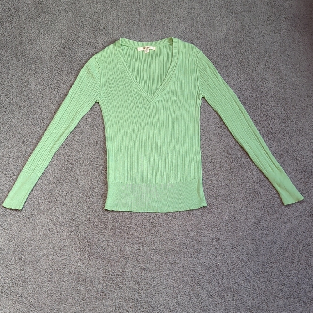 Vintage Old Navy Full-Length Seafoam Green V-Neck Ribbed Sweater